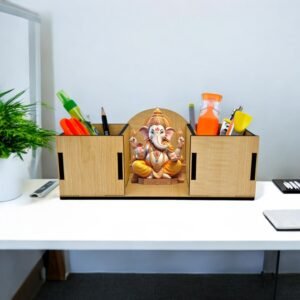Wooden Desk Organizer with Space for Idol