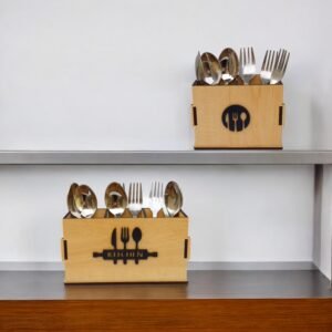 2 & 3 Compartments Wooden Cutlery Stand for Kitchen & Dining Table | Spoon, Knife & Fork Holder Combo
