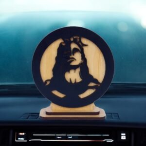 Adiyogi Idol for Car Dashboard Wooden Round Ram Parivar Murti Idol for Home Decor Pooja Room Office Study Table Showpiece (Multicolor, 5cm x 4cm)
